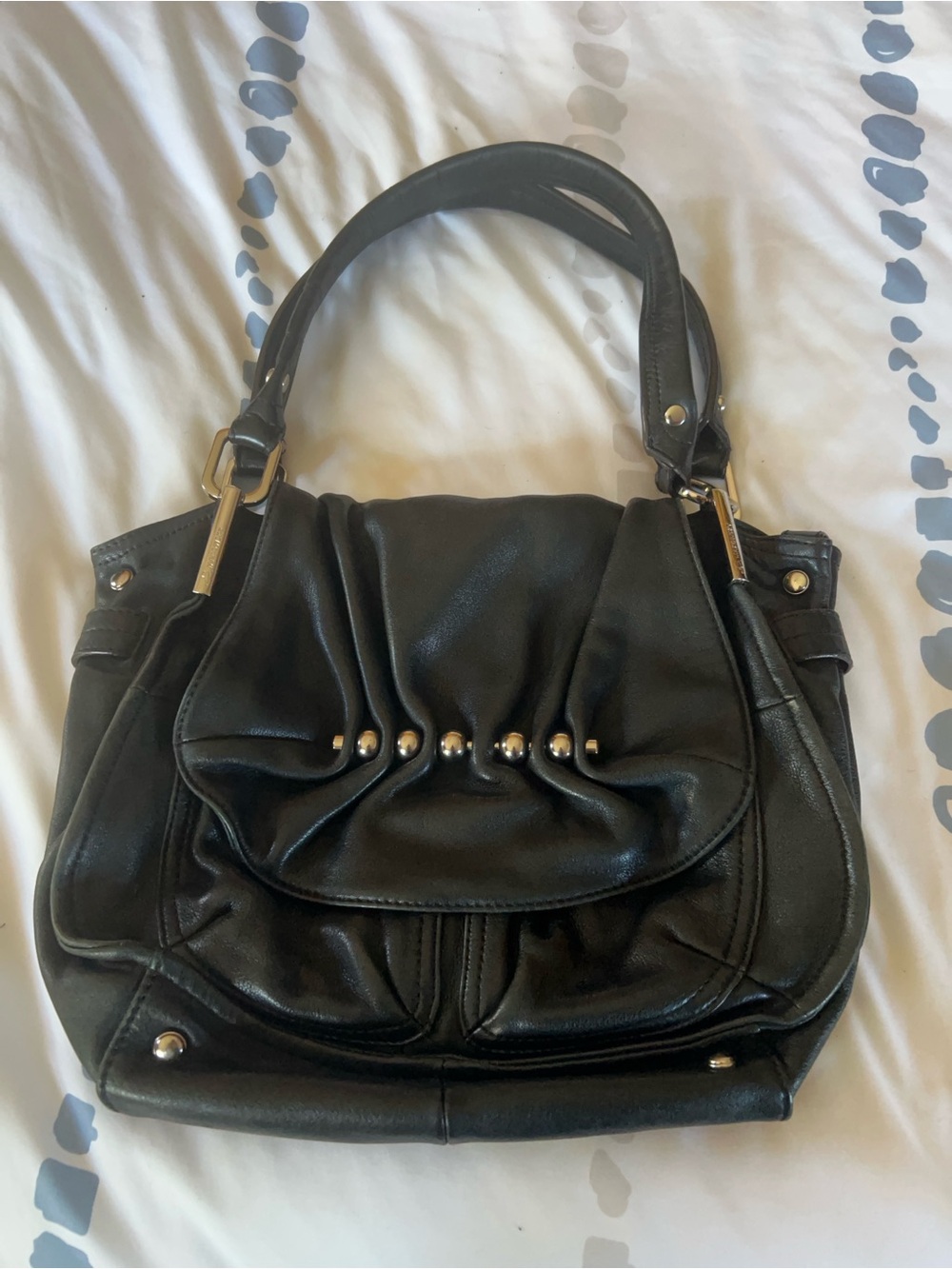 Classic Black Leather Shoulder Bag - Women's Handbag